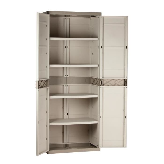 Armoire haute de rangement en résine - PLASTIKEN - TITANIUM - 4 étagères - Beige et Taupe