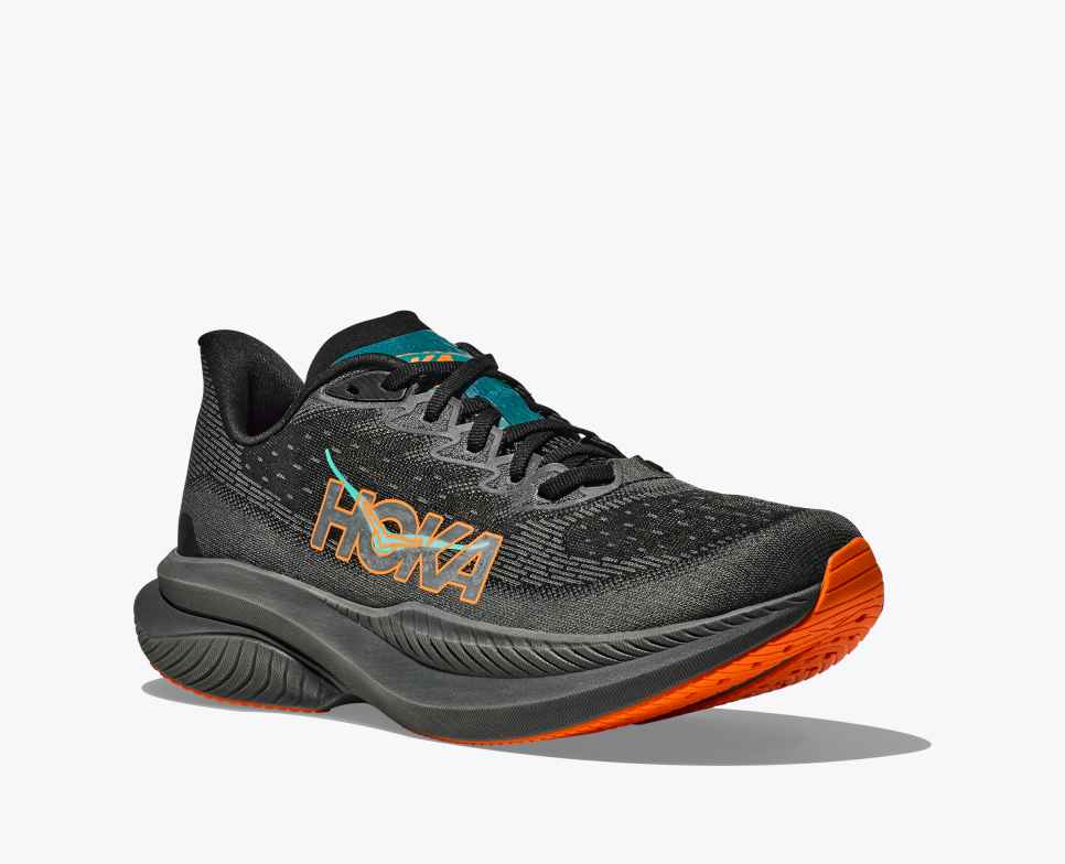 HOKA Mach 6 Zwart / Elektrisch Mandarijn