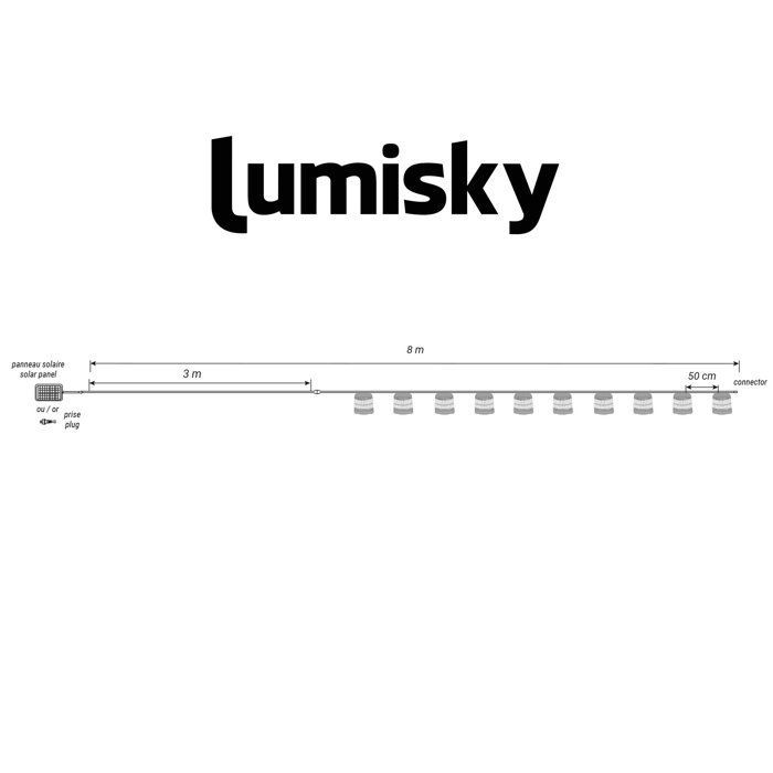 Guirlande extérieure hybride - LUMISKY - SAMOA LIGHT HYBRID - Solaire et secteur - 10 abat-jour rotin LED - Blanc chaud - 8 m