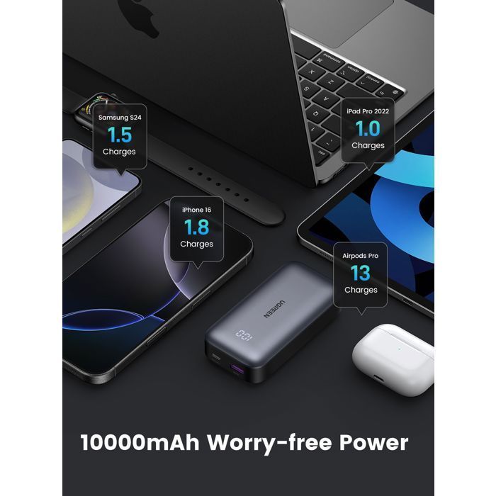 Bateria externa fina - UGREEN - 10.000 mAh - Cinza