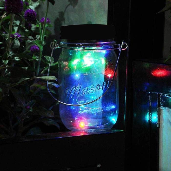 Luces solares para macetas Mason, paquete de 3, luces decorativas para macetas Mason, lámpara de araña solar de hadas de 20 LED, ideal para la boca