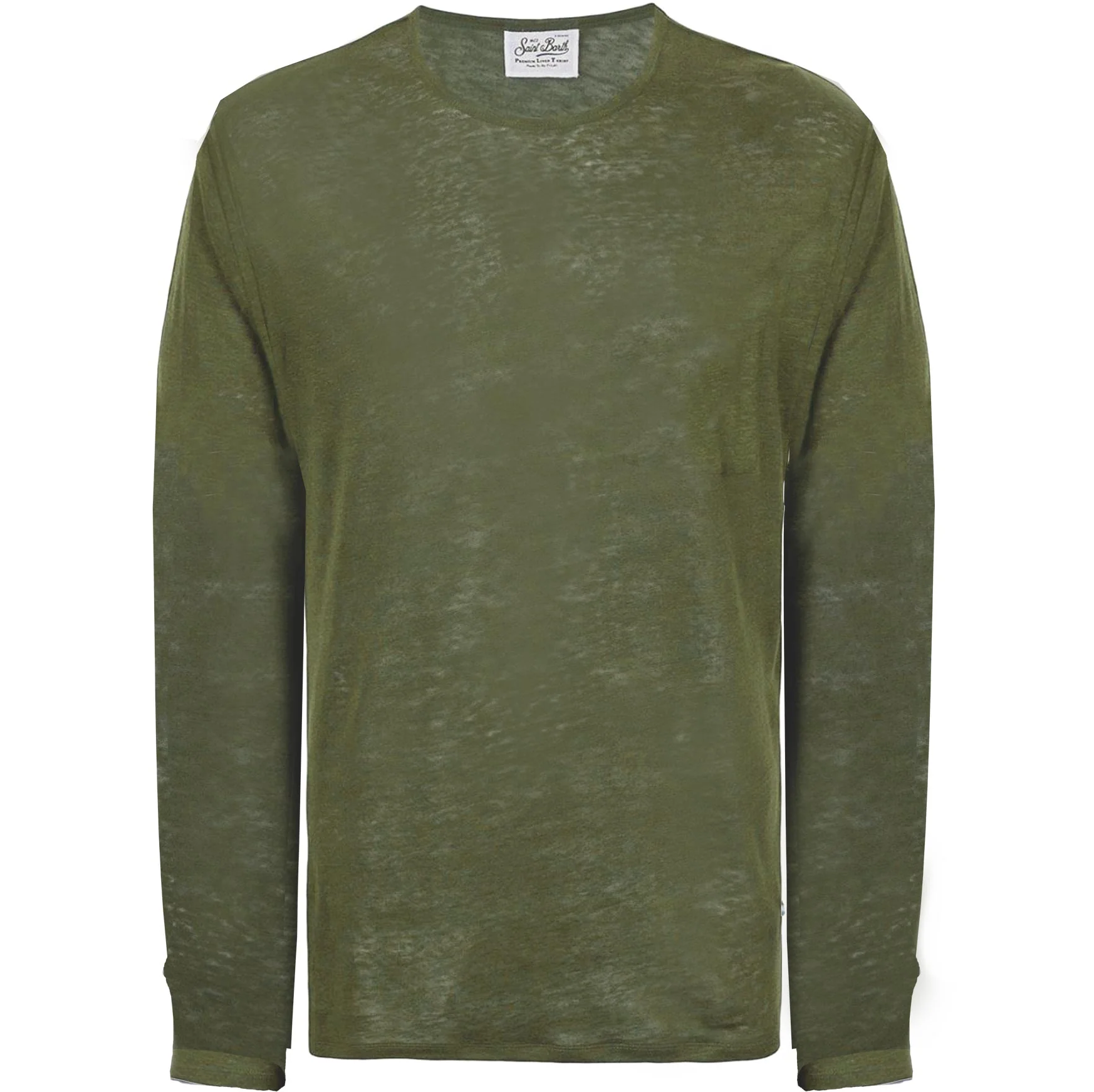 Heren legergroen linnen T-shirt met lange mouwen