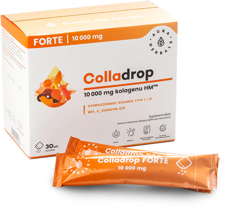 Aura Herbals Colladrop Forte 10.000 mg de colágeno marinho, suplemento alimentar para cabelos, pele e unhas saudáveis.