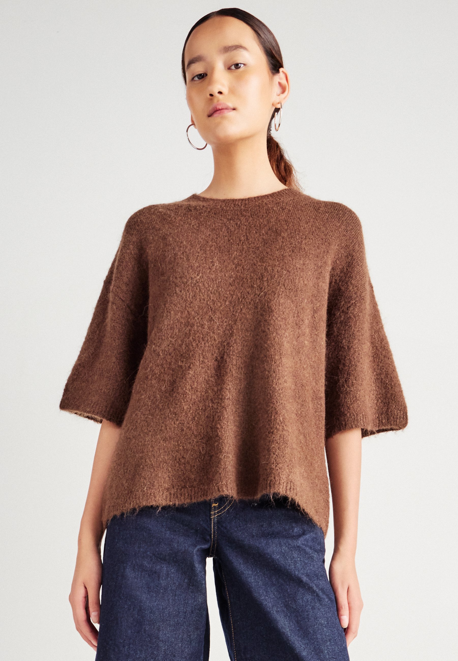 Gina Tricot SHORT SLEEVE - Neule - kastanjanruskea