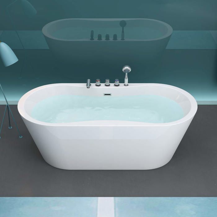 Banheira oval autoportante em acrílico branco, 170x80x63cm - MAI & MAI - Classic - Torneira e ladrão incluídos