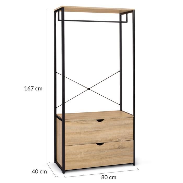 Armadio IDMARKET con 2 cassetti, larghezza 80 cm, design industriale DETROIT