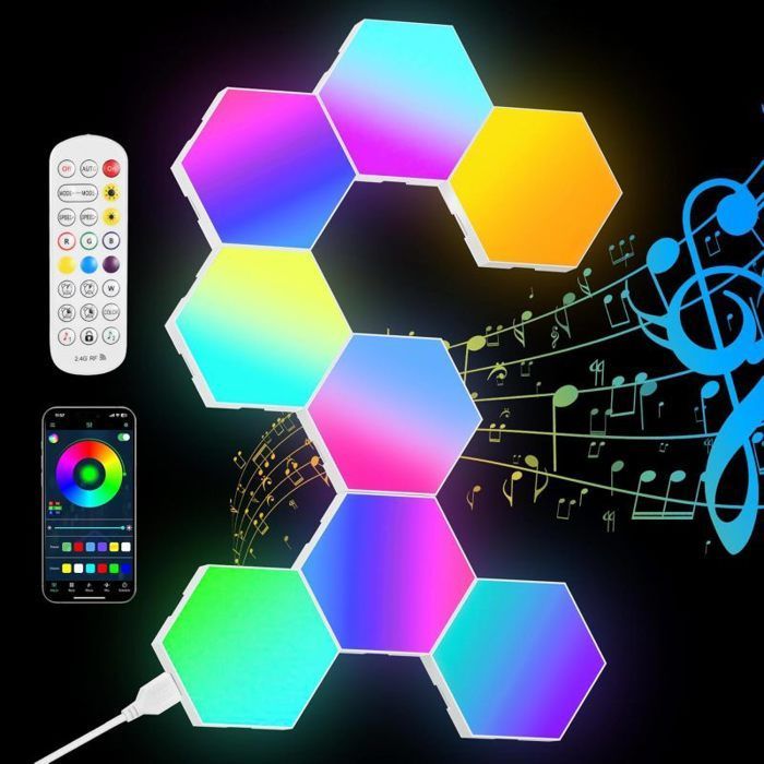 Kuusikulmainen seinävalaisin, LED-pelivalaisin, älykäs RGB, 16 miljoonaa väriä, sovellusohjaus (8 kpl) Monipuolinen kuusikulmainen seinävalaisin