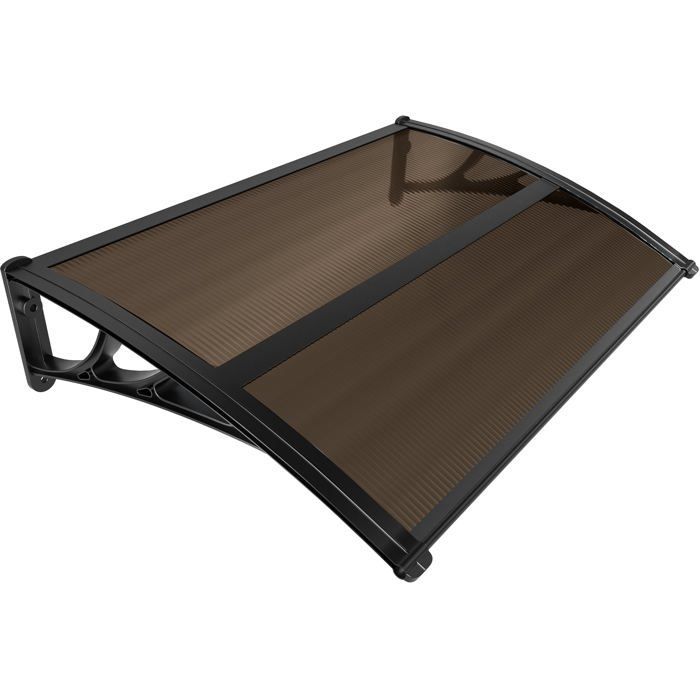 VOUNOT® Marquise auvent de porte d'entrée 120x80cm avec support central - Polycarbonate - Anti-UV - Marron