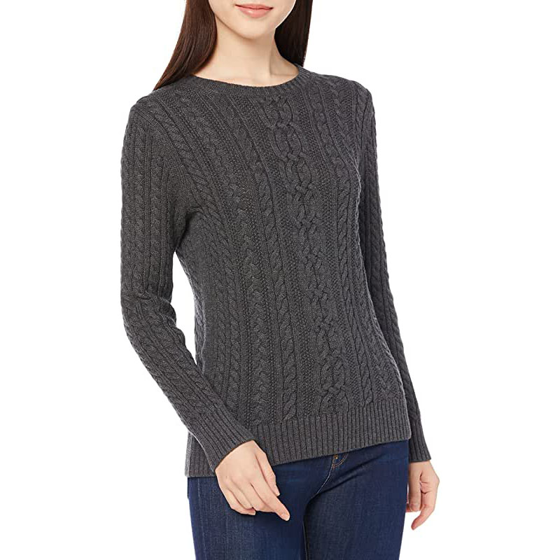 Pull à col rond et manches longues Essentials pour femme, style pêcheur, à torsades.