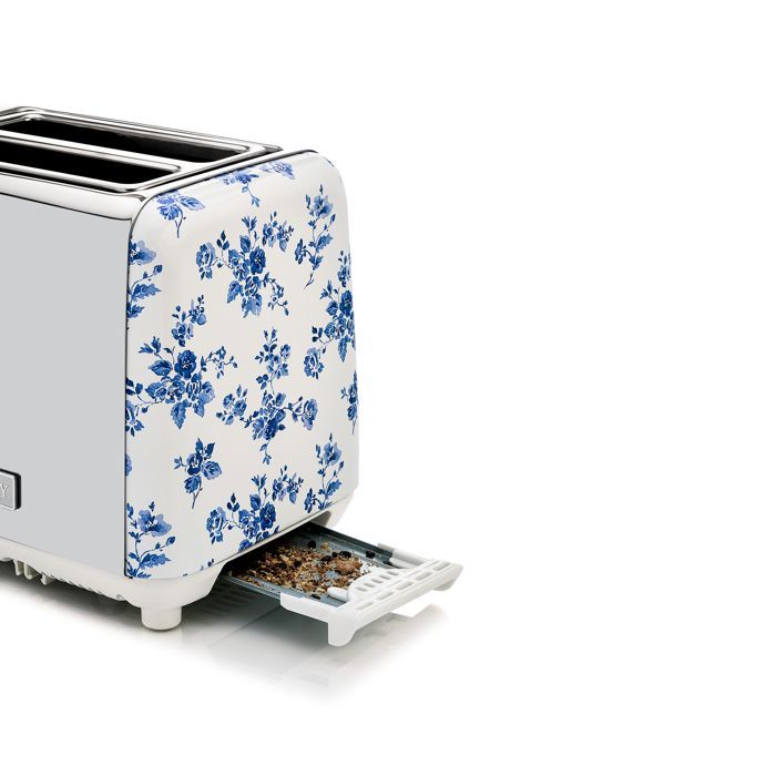 2-slice toaster - Laura Ashley - China Rose - self-centering slots, pastry warmer, various modes, crumb tray.