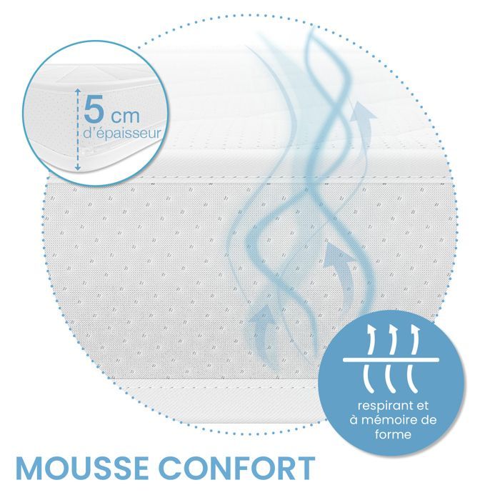 ELONEO Surmatelas 180x200 cm, 6 cm, mousse à mémoire de forme respirante – confort optimal pour lits simples et doubles