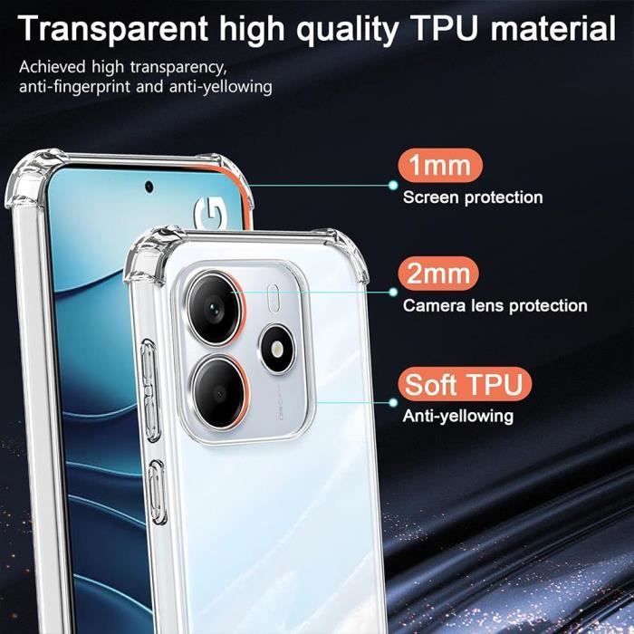 Coque pour Xiaomi Redmi Note 14 5G (pas pour 4G) TPU Antichoc Transparente + 2 Verres Trempés Vitre Protection