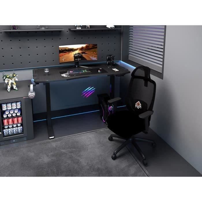 Scrivania da gaming elettrica CGM - Regolabile in altezza - Supporto per controller - Illuminazione RGB - L120xP60xA73-121 cm