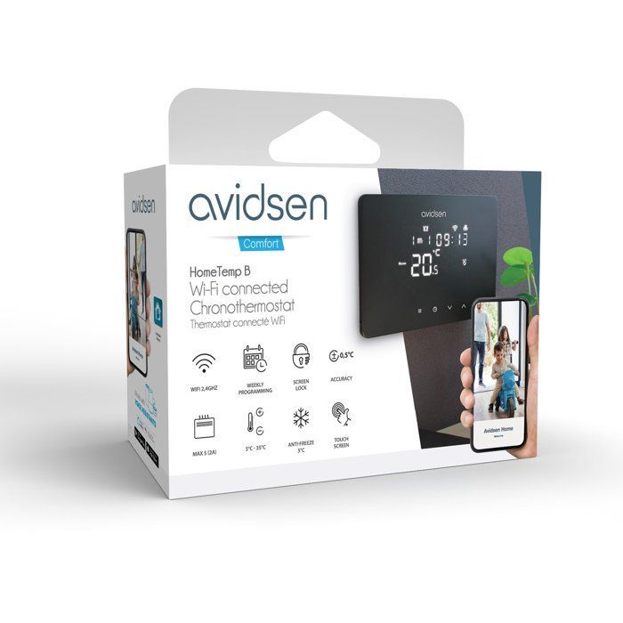 Smart thermostat - AVIDSEN - HomeTemp - Wired/Wi-Fi - Weekly and daily programming - Black