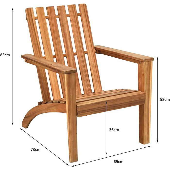 Sedia da giardino COSTWAY in legno di acacia, design Adirondack, resistente alle intemperie, portata massima 160 kg, per patio, balcone, colore naturale.