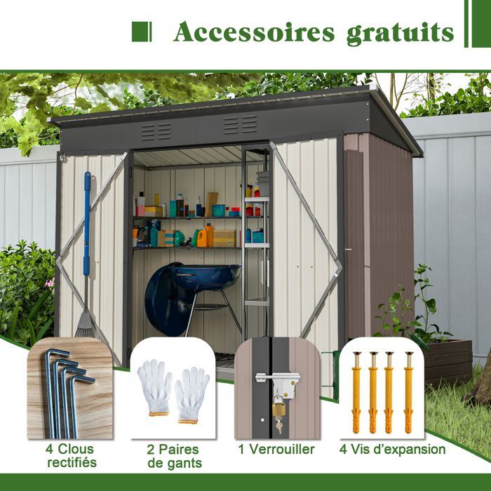 Casetta da giardino in metallo, acciaio zincato, resistente alle intemperie, per riporre attrezzi da esterno, marrone, 242x126x182 cm