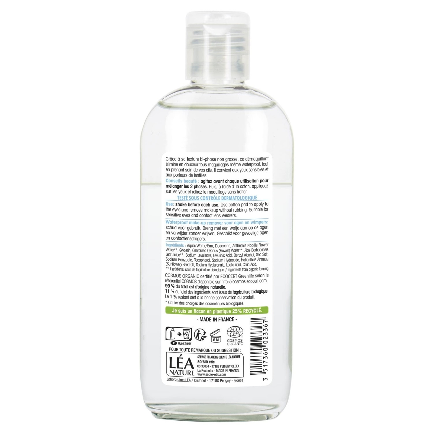 SO BiO étic Démaquillant yeux biphase waterproof, jus d'Aloe vera bio équitable, yeux sensibles