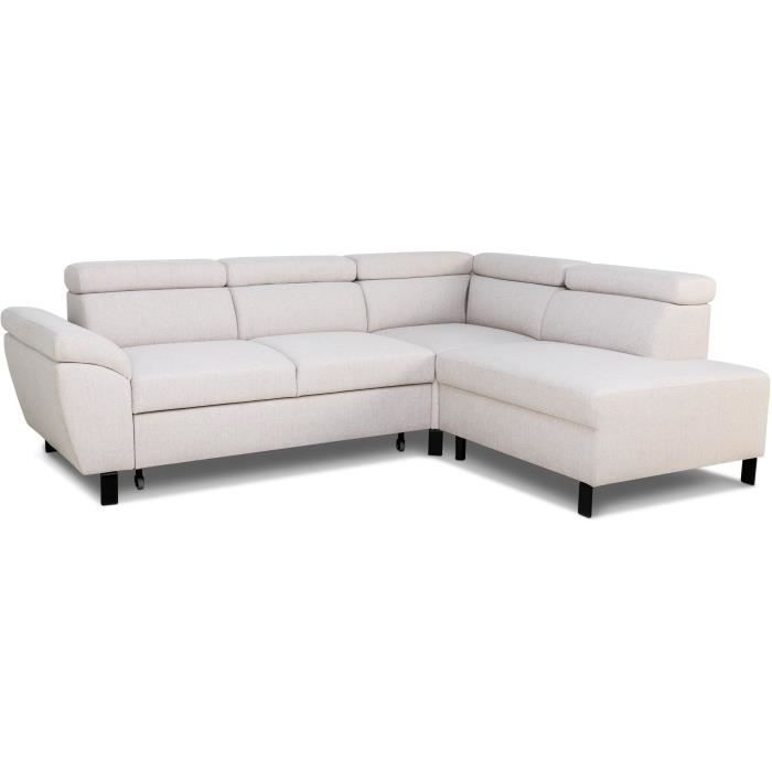 Convertible corner sofa - 4 people - STAN - Beige fabric - 3 headrests - Reversible - 243 x 92 x 184 cm