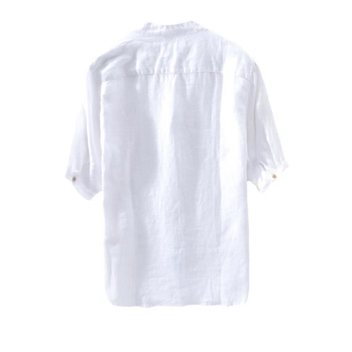 Camisa de hombre - FUNMOON - Cuello mandarín - Manga corta - Corte ajustado - Verano