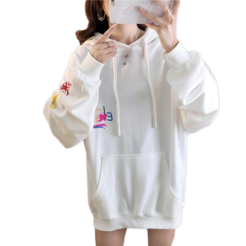 Felpa con cappuccio da donna con stampa graffiti in stile coreano autunnale, girocollo, casual, con scritta BTS, oversize per donna