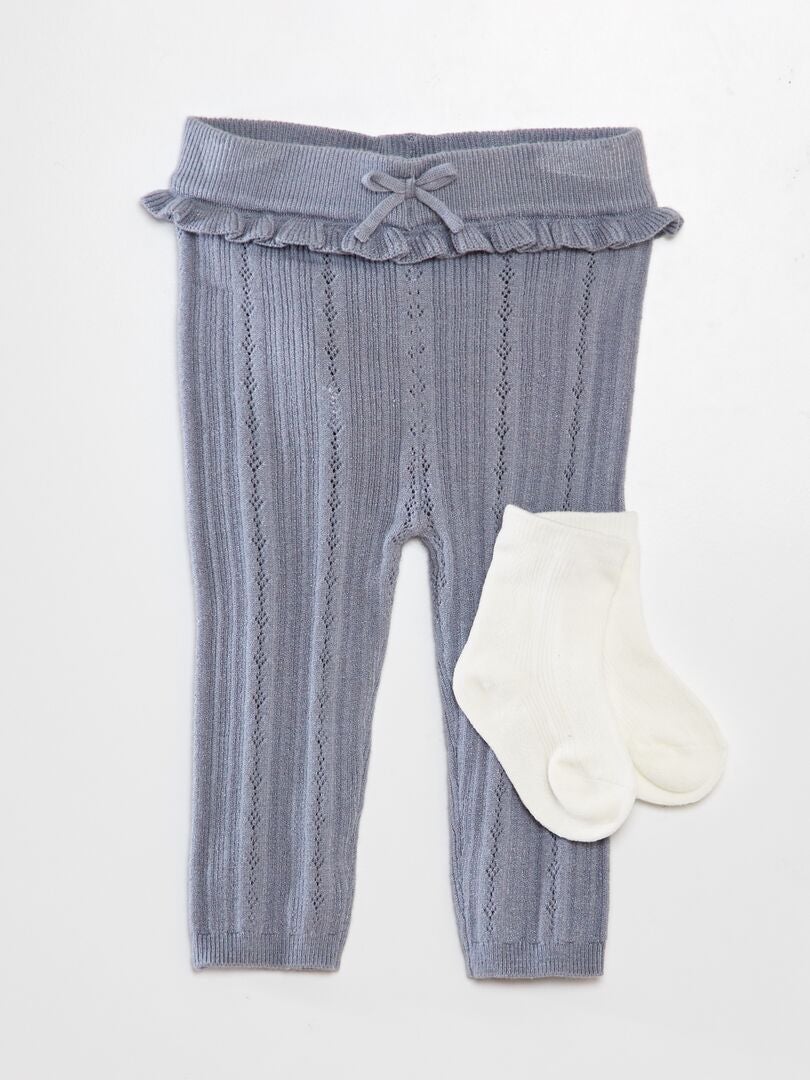 Opengebreide legging en sokken - blauw
