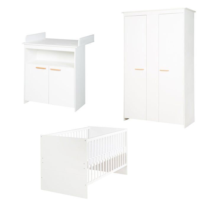 Chambre bébé complète ROBA Anton - Lit évolutif 70x140 cm + Commode à langer + Armoire 2 portes - Blanc