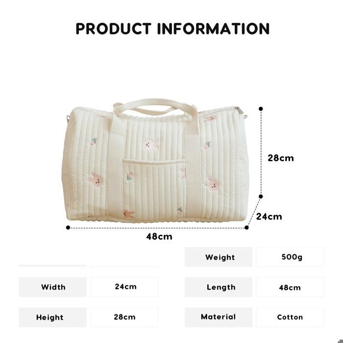 Bolso cambiador grande bordado para bebé, bolso de viaje, bolso de maternidad, bolso cambiador con correa para el hombro, conejo
