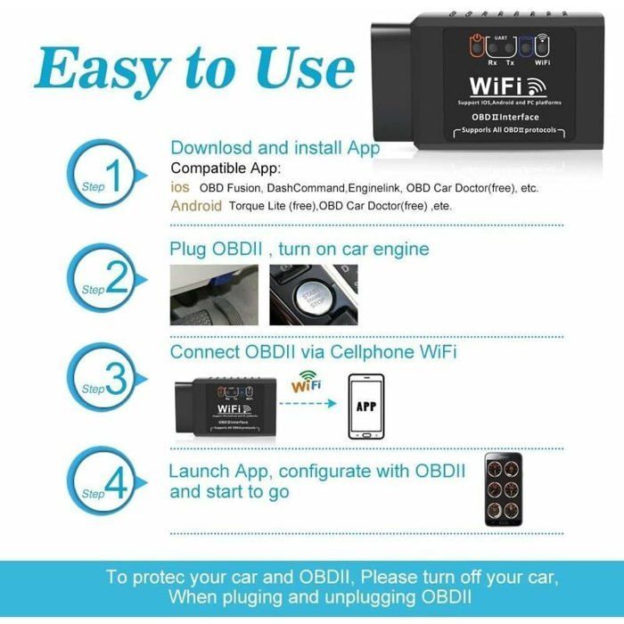 Escáner de códigos de avería - TNEAYWHE - Herramienta de diagnóstico OBD2 para automóviles - WiFi - Multimarca - Compacto