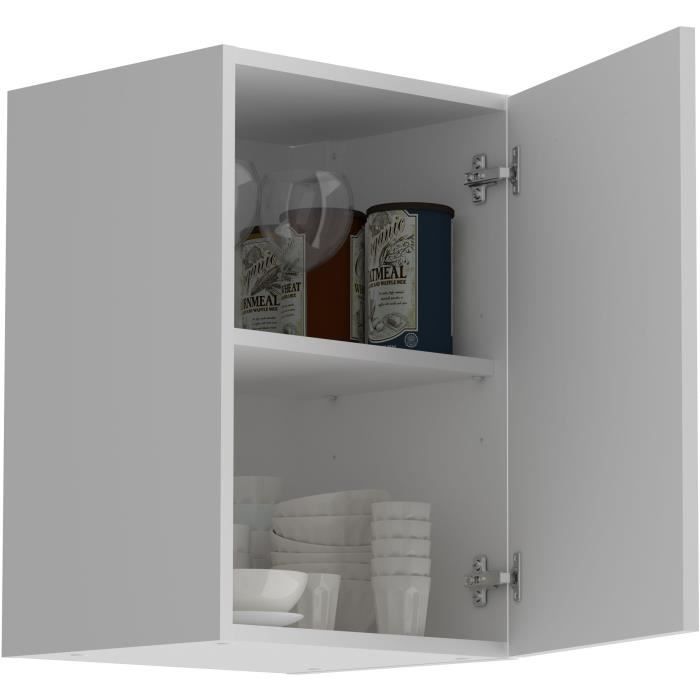 Mueble de pared de cocina OSLO - Blanco mate - 1 puerta + estante - Ancho 40 x Profundidad 36 x Alto 58 cm