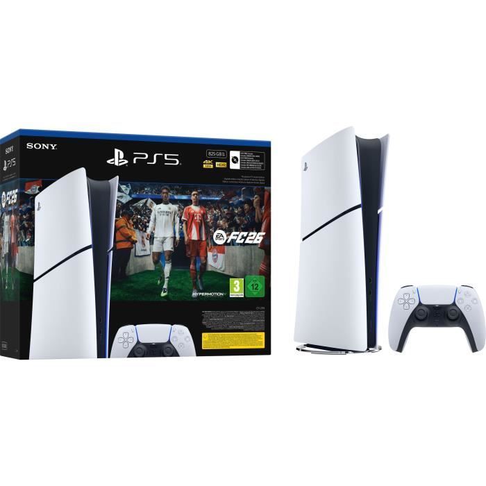 Pack PS5 Digitale (sans lecteur CD) : Console PlayStation 5 (Modèle Slim) + FC26 (code dans la boite)