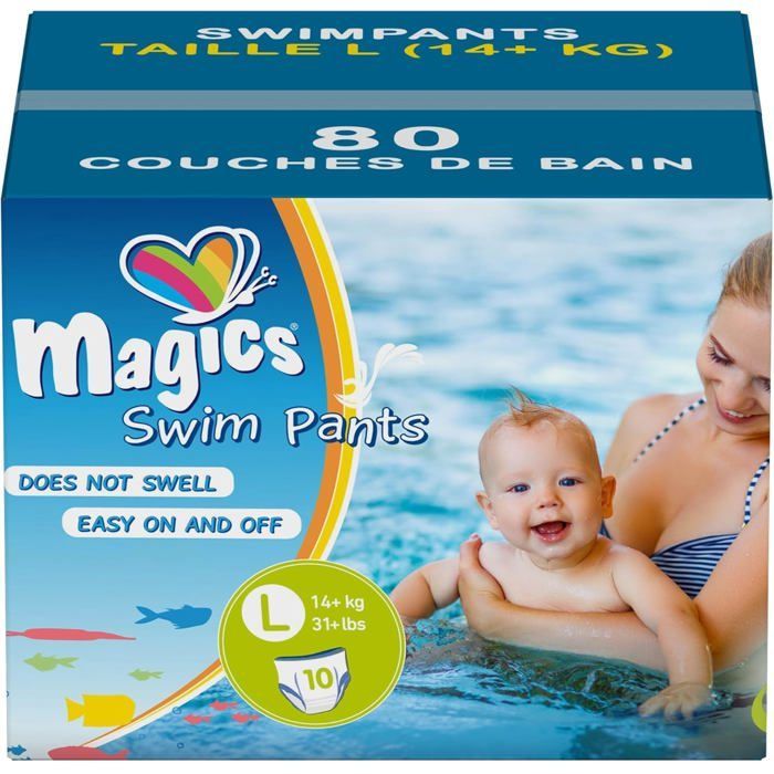 Magics Swim Diapers L (14+ kg) - 80x Swim Pants - 8 Packs of 10 Disposable Diapers for Optimal Protection in the Water