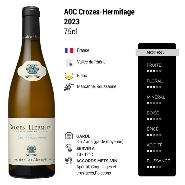 Domaine Les Alexandrins Crozes-Hermitage Les Garennes 2023 - Vin Blanc de la Vallée du Rhône (6x75cl)