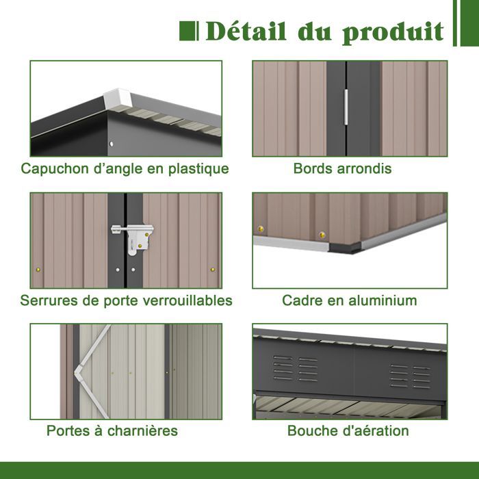 Casetta da giardino in metallo, acciaio zincato, resistente alle intemperie, per riporre attrezzi da esterno, marrone, 242x126x182 cm