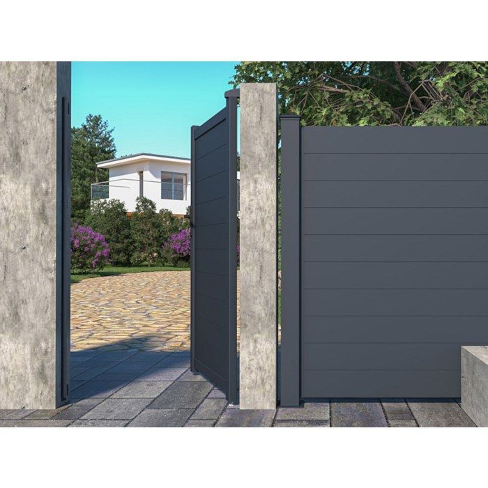 Puerta batiente de aluminio macizo NAZARIO, 103 cm de ancho x 180 cm de alto, color antracita.