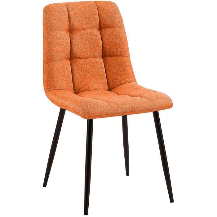 Cadeira de jantar x1 com costura quadrada decorativa em tecido laranja e metal preto 10_0002143