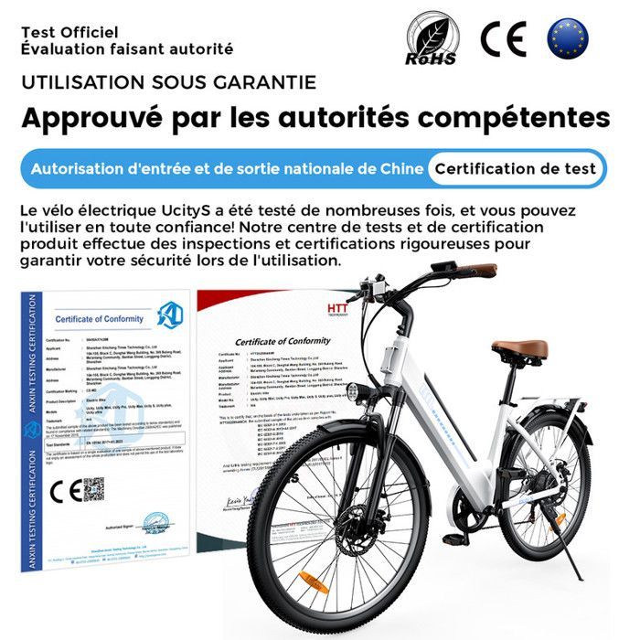 AGILERIDE Vélo Électrique Adulte VTT 26'', Moteur 350W, Batterie amovible 36V 13Ah, 7 Vitesses, Charge 120 kg, Autonomie 90KM, Blanc