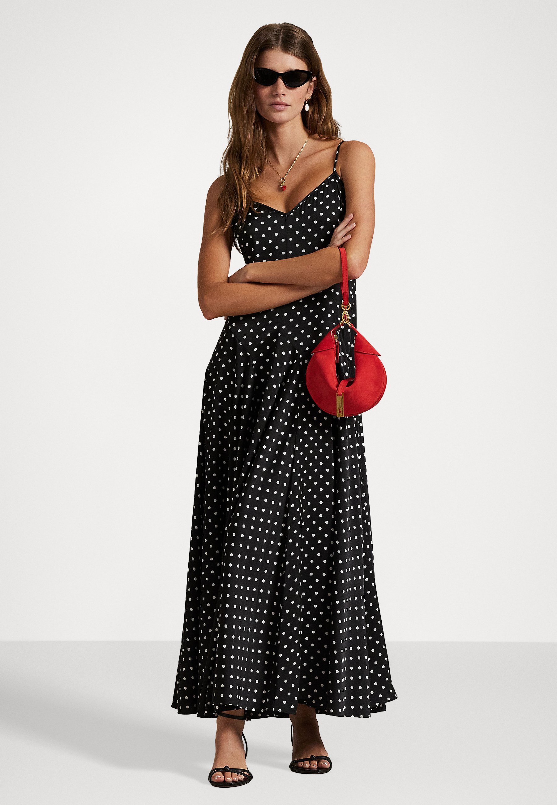 Polo Ralph Lauren POLKA DOT SATIN DRESS - Denné šaty - čierna/biela