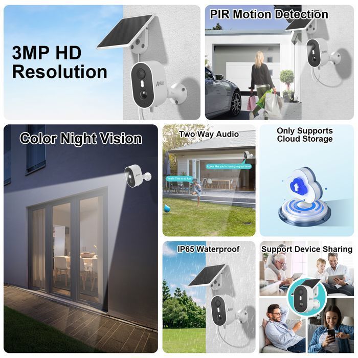 Cámara de vigilancia inalámbrica WiFi ANRAN con batería, audio bidireccional, visión nocturna a color y almacenamiento esencial en la nube.