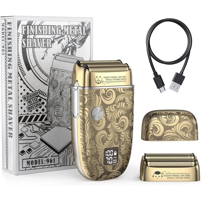 Rasoir Electriques Hommes Tondeuse Barbe Cheveux Tête Chauve Rechargeable Rasage À Feuilles Avec 2 Lames, Cadeau[J87]