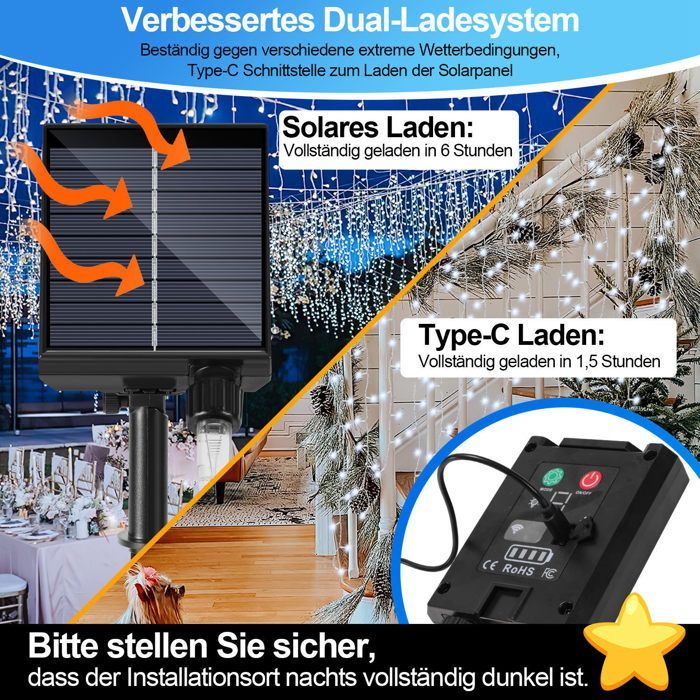 Cecaylie Solar LED-lichtslinger met 1000 LED's, 100 meter, voor buiten, tuin, kerstverlichting, koel wit.