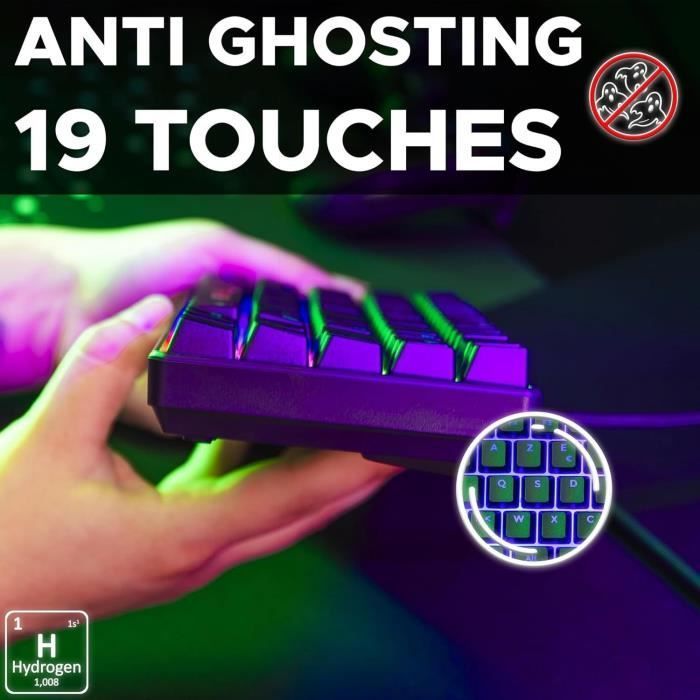 Teclado Gamer - The G-Lab - KEYZ HYDROGEN - Tamanho Compacto 60% - Retroiluminado - Com Fio - Preto