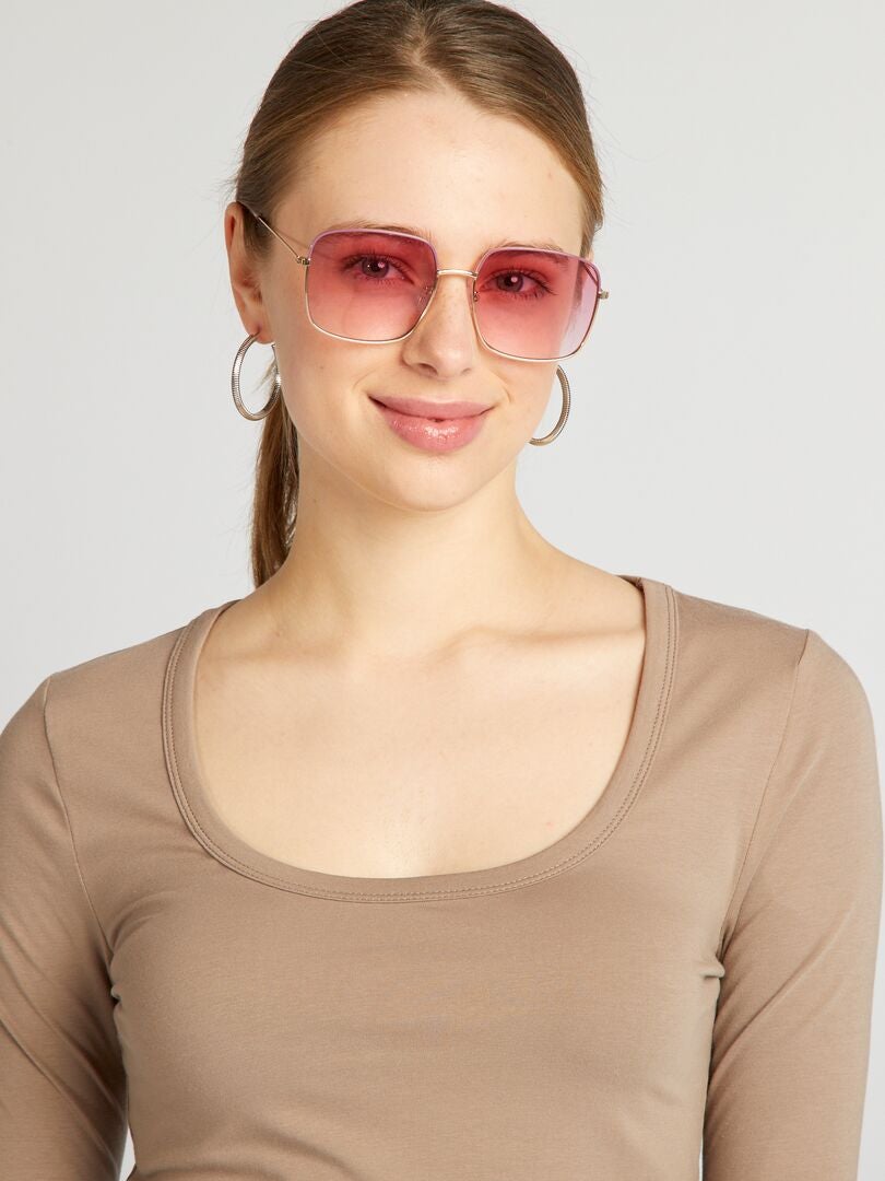 Crop top met lange mouwen - BEIGE