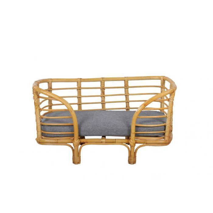Cesta para perros y gatos - BEAU RIVAGE - SELENE - Ratán - Rectangular 75x47x40 cm - Cojín gris extraíble de 6 cm