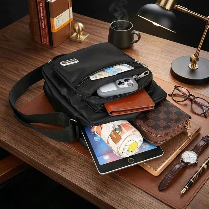 Bolso bandolera - Bolso de hombro - Hombre - Tejido Oxford - Colección Urban - Negro - 22 x 19 cm
