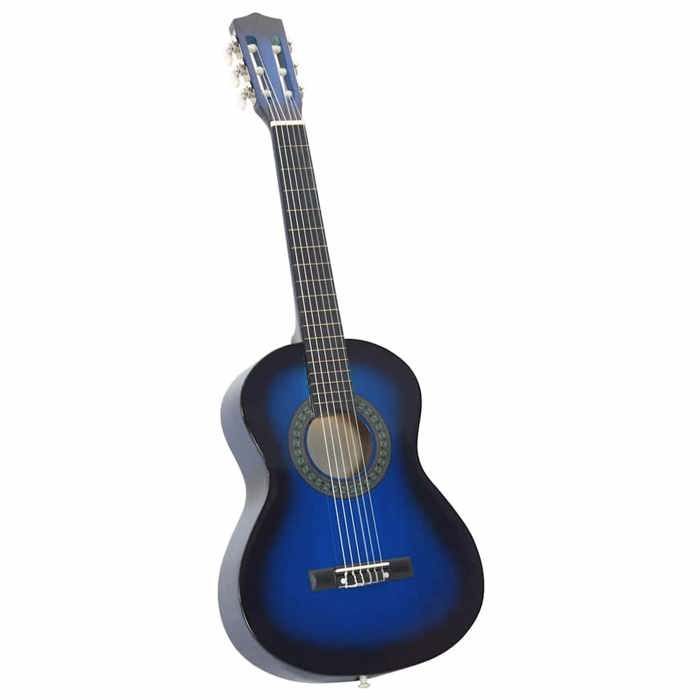 Juego de guitarra clásica vidaXL para principiantes, 8 piezas, azul, 1/2, 34