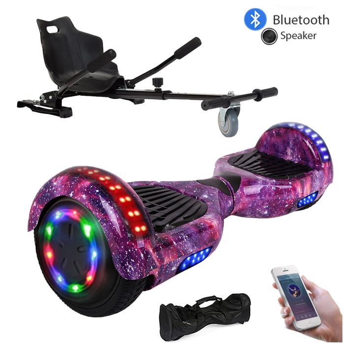 Hoverboard Galaxy morado de 6,5 pulgadas con Hoverkart negro