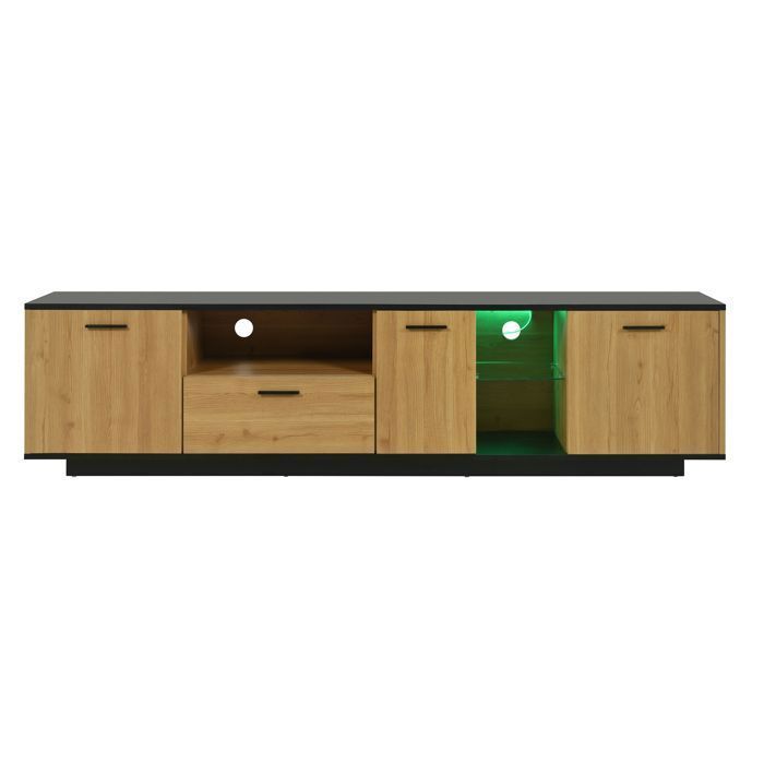 Mueble para TV LED de estilo moderno con un cajón, tres puertas, dos separadores, 180 x 40 x 45 cm, negro.