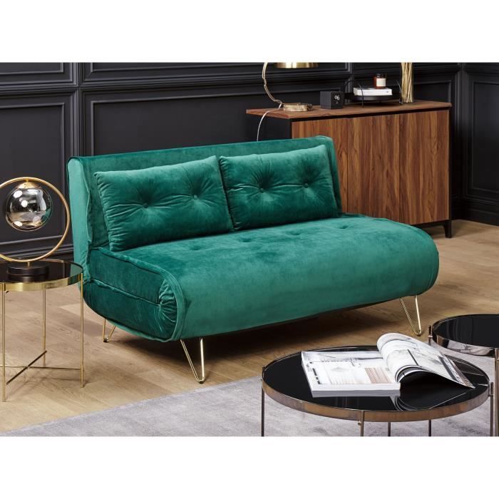 Banquette convertible 2 places en velours vert foncé VESTFOLD