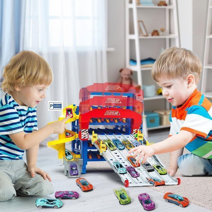 Parking à Toboggans VATOS avec 10 Voitures - Jouet Enfant véhicule de course pour 2-4 joueurs - Cadeau enfant 3+ans