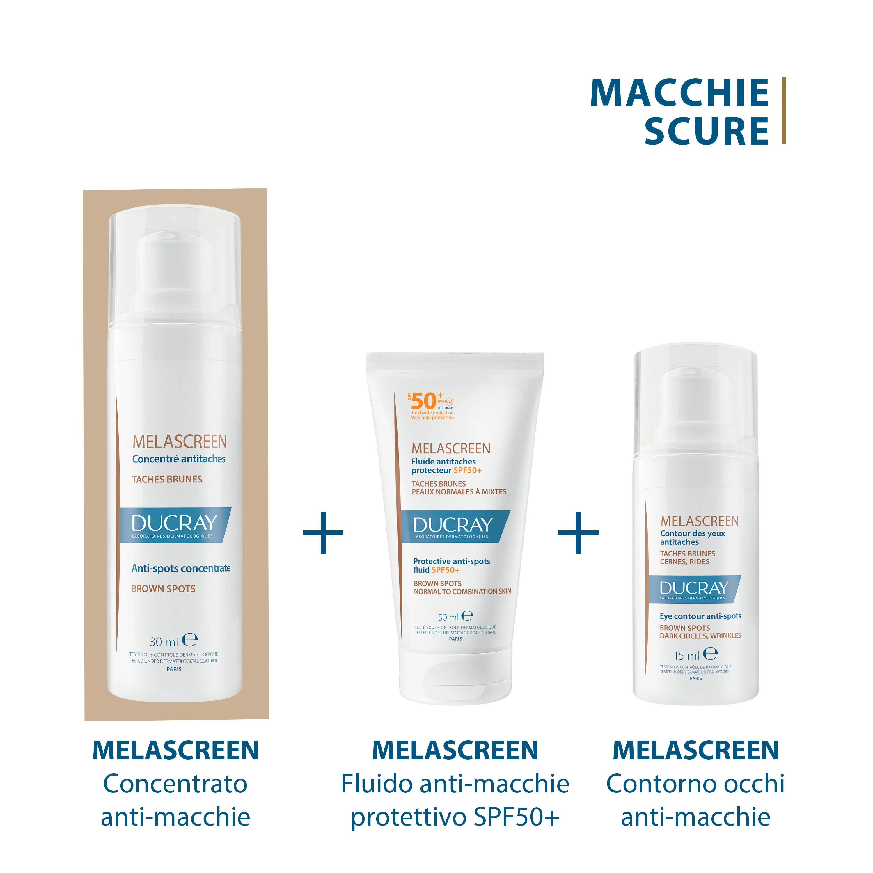 Melascreen Fluido anti-macchie  protettivo SPF50+ - Fiale viso antimacchie, Trattamenti Protettivi, Solare viso alta prot.